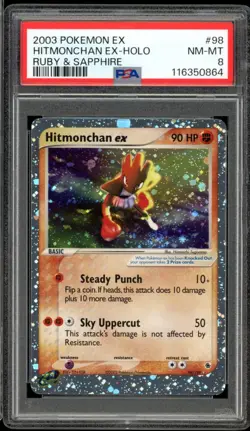 2003 Pokemon Ruby & Sapphire #98 Hitmonchan EX Holo PSA 8 NM-MT - Image 1