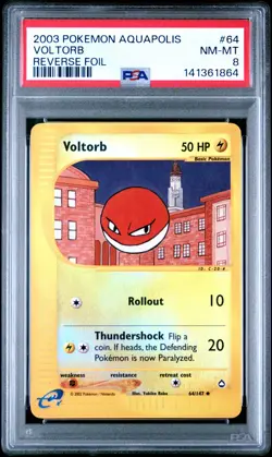 Pokemon PSA 8 Voltorb 64/147 Aquapolis Reverse Holo 2003 eReader Pack Fresh - Image 1