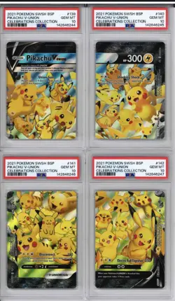 Sequential 2021 Pokemon Celebrations SWSH Pikachu V-Union Set PSA 10 - New Cert - Image 1