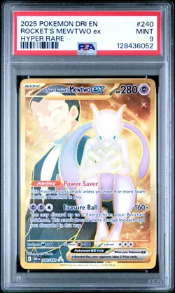 2025 POKEMON DRI EN-DESTINED RIVALS HYPER RARE TEAM ROCKET'S MEWTWO EX PSA 9 - Image 1