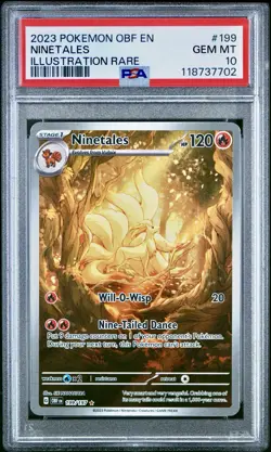 PSA 10 NINETALES #199 2023 POKEMON OBF EN-OBSIDIAN FLAMES ILLUSTRATION RARE - Image 1