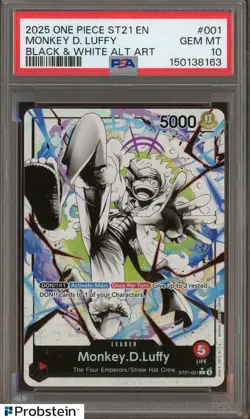 #5 2025 One Piece ST21 EN Black & White Alt Art #001 Monkey D Luffy PSA 10 - Image 1