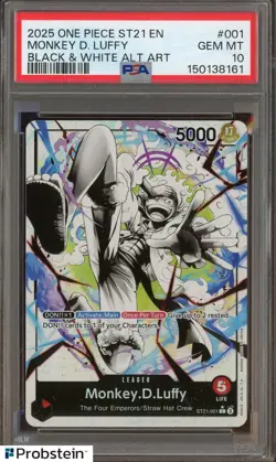 #4 2025 One Piece ST21 EN Black & White Alt Art #001 Monkey D Luffy PSA 10 - Image 1