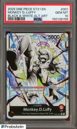 #3 2025 One Piece ST21 EN Black & White Alt Art #001 Monkey D Luffy PSA 10 - Image 1