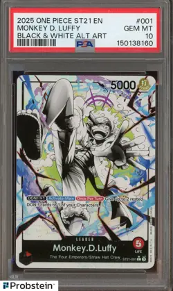 #2 2025 One Piece ST21 EN Black & White Alt Art #001 Monkey D Luffy PSA 10 - Image 1