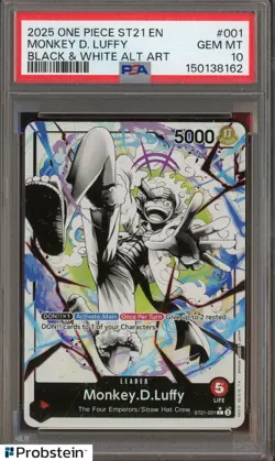#1 2025 One Piece ST21 EN Black & White Alt Art #001 Monkey D Luffy PSA 10 - Image 1