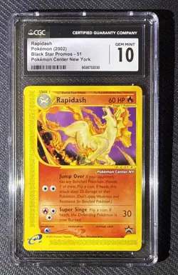 2002 Pokemon Center New York Rapidash CGC GEM MINT 10 #51 Black Star Promo TCG - Image 1