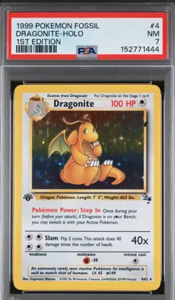 Pokemon TCG Dragonite Fossil 1st Edition Holo Rare PSA 7 4/62 - Image 1