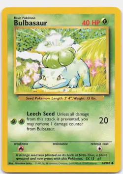 Bulbasaur 44/102 Common Base Set Unlimited Pokemon Lightly Played - Image 1