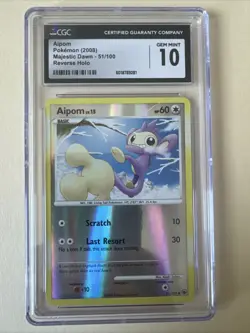 Aipom Pokemon 2008 Majestic Dawn Reverse Holo CGC 10 Top Pop 8 - Image 1