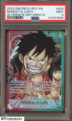 2022 One Piece OP01 EN Alternate Art Errata #003 Monkey D Luffy PSA 9 MINT - Image 1