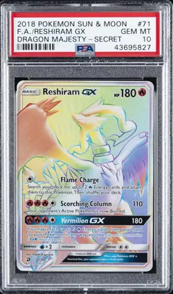 2018 POKEMON SUN & MOON DRAGON MAJESTY SECRET #71 FULL ART/RESHIRAM GX PSA 10 - Image 1