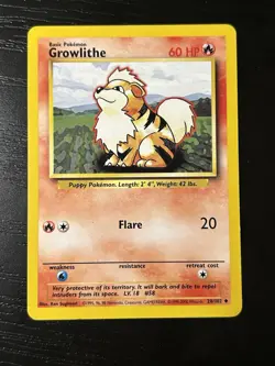 Pokemon TCG Growlithe Base Set Unlimited Uncommon Card 28/102 Regular - Image 1