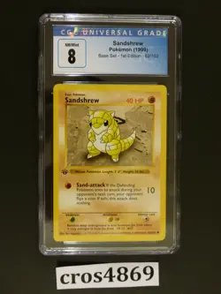 1999 Pokemon 1st Edition Base Set Sandshrew, CGC 8 (like PSA) - Image 1