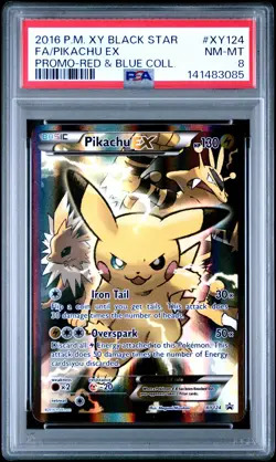 2016 POKEMON XY BLACK STAR PROMO RED & BLUE COLL FULL ART/PIKACHU EX PSA 8 - Image 1