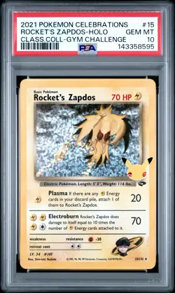 2021 Pokemon Celebrations Classic Collection #15 Rocket'S Zapdos PSA 10 - Image 1