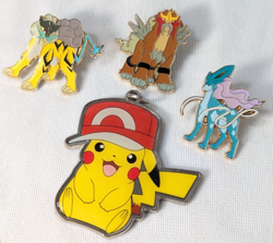 Pokemon Pin Set - Jhoto Legendary Dogs Raikou Entei Suicune + Picachu Keychain - Image 1