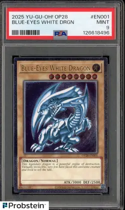 2025 Yu-Gi-Oh! OP28 EN001 Blue-Eyes White Dragon PSA 9 MINT - Image 1