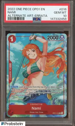 #1 2022 One Piece OP01 EN Alternate Art Errata #016 Nami PSA 10 GEM MINT - Image 1