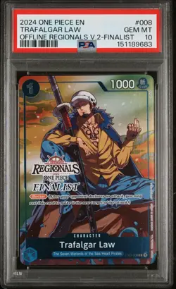 2024 ONE PIECE OFFLINE REGIONALS PACK 2024 VOL.2 FINALIST TRAFALGAR LAW PSA 10 - Image 1