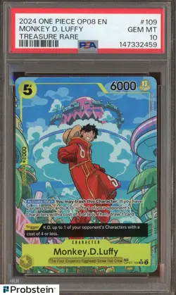 #1 2024 One Piece OP08 EN Treasure Rare #109 Monkey D Luffy PSA 10 GEM MINT - Image 1