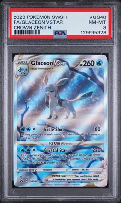 2023 POKEMON SWORD & SHIELD CROWN ZENITH #GG40 FULL ART/GLACEON VSTAR PSA 8 - Image 1