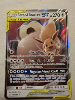 Near MINT! Eevee & Snorlax GX Tag Team 120/181 Pokemon Sun & Moon Team Up - Image 1