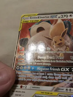 Near MINT! Eevee & Snorlax GX Tag Team 120/181 Pokemon Sun & Moon Team Up - Image 5