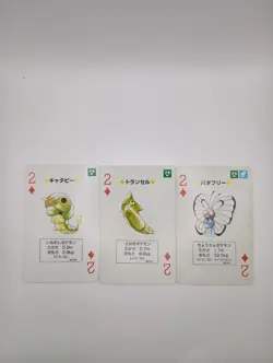 Pokemon 1998 Yellow Green Poker Deck Caterpie Metapod Butterfree 2 of Diamonds - Image 1