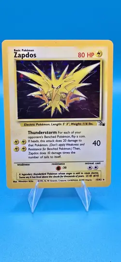 Zapdos 1999 Fossil 15/62 Holo Rare 80 HP Unlimited Vintage Pokemon Card - Image 1