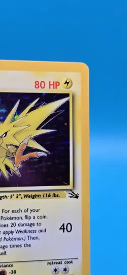 Zapdos 1999 Fossil 15/62 Holo Rare 80 HP Unlimited Vintage Pokemon Card - Image 3