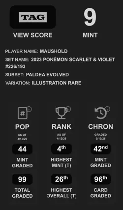 TAG 9 Maushold 226/193 Illustration Rare Paldea Evolved Pokemon TCG Slab #226 - Image 3