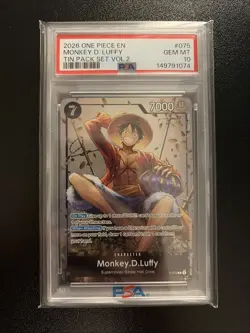 2026 One Piece Monkey D. Luffy #P-075 Tin Pack Set Vol.2 Promo PSA 10 - Image 1