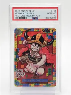 MONKEY D. LUFFY 2025 ONE PIECE JAPANESE PIECE DAY PREMIUM B P-110 PSA 10 Q6095 - Image 1