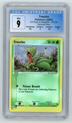 Pokemon Card Treecko 75/109 Reverse Holo Ruby & Sapphire CGC 9 MINT - Image 1