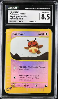 CGC 8.5 NM MINT + Hoothoot 65/144 Skyridge REVERSE HOLO WOTC 2003 Pokemon Card - Image 1