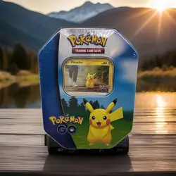 Pokemon GO Pikachu Tin Pokemon TCG with Promo Card & Booster Packs 2022 - Image 1