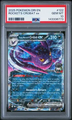 2025 POKEMON DRI EN-DESTINED RIVALS #122 TEAM ROCKET'S CROBAT EX PSA 10 - Image 1