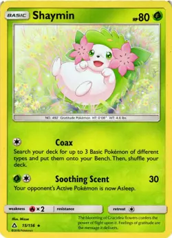 Pokemon TCG Shaymin 15/156 Sun and Moon Ultra Prism Holo LP - Image 1