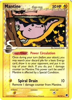 Pokemon TCG Mantine (Delta Species) 20/101 Dragon Frontiers Regular LP - Image 1