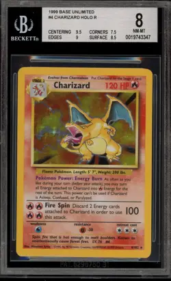 Pokemon Charizard Base Set Unlimited Holo Rare #4 BGS 8 - Image 1