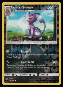 Alolan Persian 79/149 Reverse Holo Pokemon TCG SM Base Set LP - Image 1