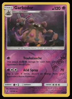 Garbodor 51/145 Reverse Holo Pokemon TCG SM - Guardians Rising LP - Image 1