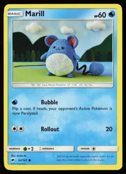 Marill (Asako Ito Crochet) 34/147 Regular Pokemon TCG SM - Burning Shadows LP - Image 1