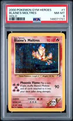 2000 Pokemon Gym Hero's - Blaine's Moltres 1/132 - Holo - PSA Graded: 8 - Image 1