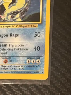 Pokemon Gyarados TCG Base Set Holo Card 6/102 Unlimited Rare HP/MP - Image 2