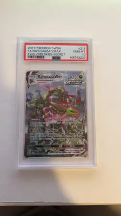 Pokemon TCG Rayquaza VMAX Holo Ultra Rare Card Evolving Skies, PSA 10 - Image 1