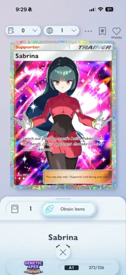Pokemon Pocket TCG Card Game 2 Star Full Art Sabrina Genetic Apex DIGITAL - Image 1