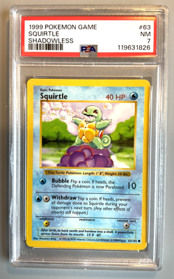 Pokemon Card 1999 Base Set Shadowless SQUIRTLE 63/102 PSA 7 - Image 1