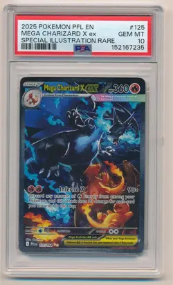 2025 POKEMON PFL SPECIAL ILLUSTRATION RARE SIR MEGA CHARIZARD X EX #125 PSA 10 - Image 1